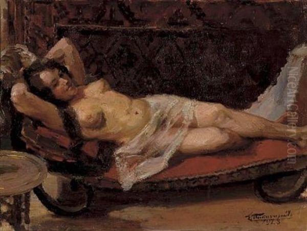 Reclining Nude Oil Painting by Stavros Papapanagiotou