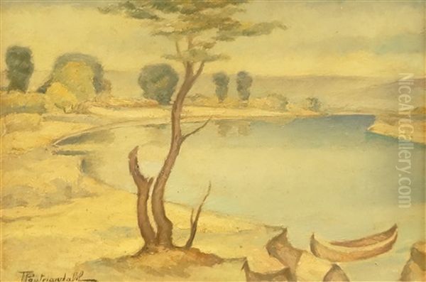 Lake Border Oil Painting by Tache Papatriandafil