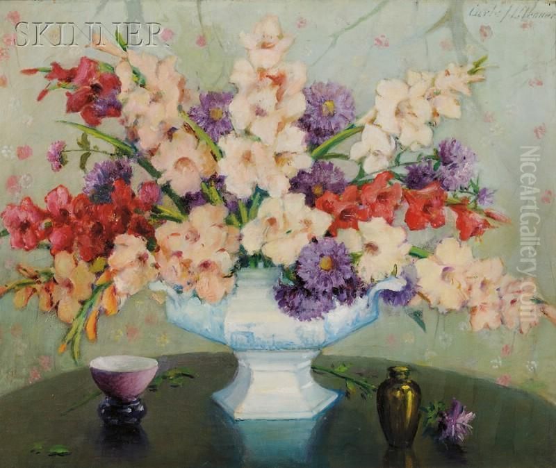 Mixed Glads And Asters Oil Painting by Carle Joan Blenner