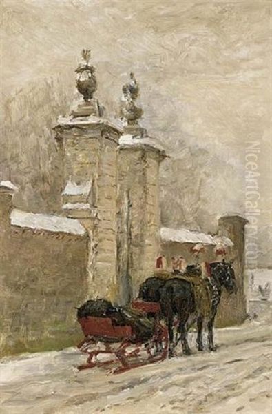 The Barouche Of Prince Hendrik At The Back Entrance Of The Royal Palace Huis Ten Bosch, The Hague Oil Painting by Jan Hoynck Van Papendrecht