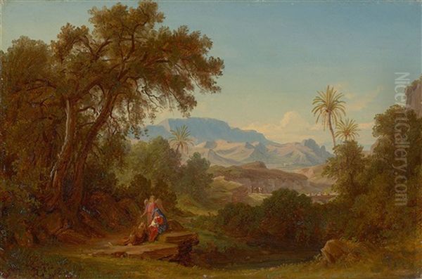 Die Ruhe Auf Der Flucht Oil Painting by Gustav Friedrich Papperitz