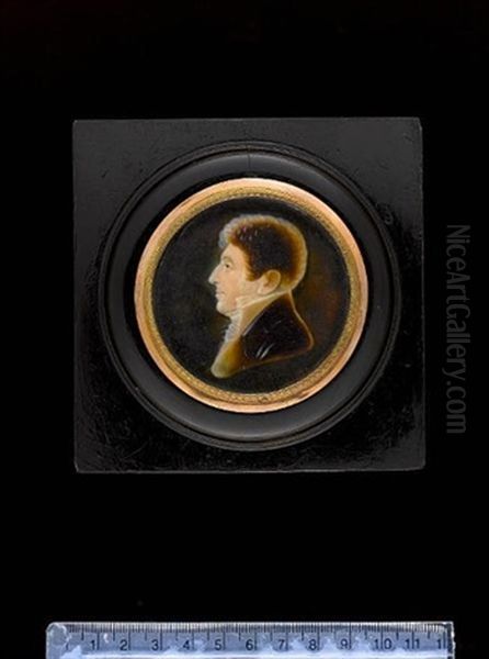 A Gentleman, Profile To Left, Wearing Coat With Frilled Shirt And Tied Stock Oil Painting by Louis Bertin Parant