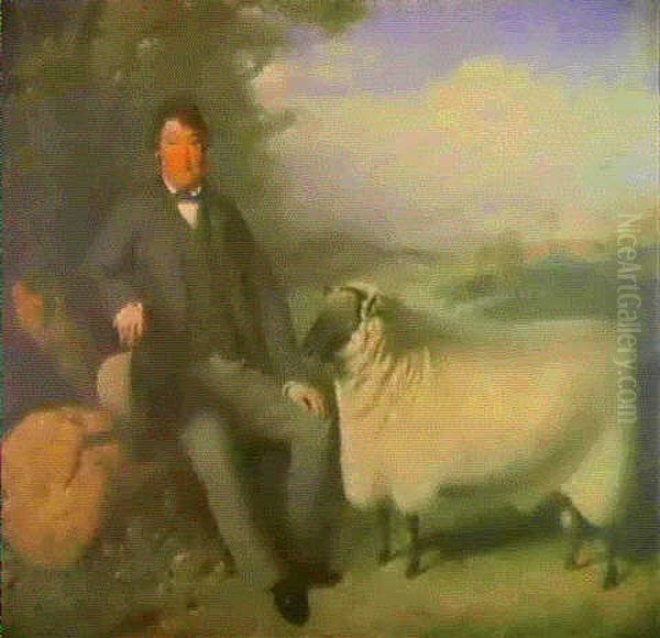 A Gentleman And His Prize Ram Oil Painting by James Pardon