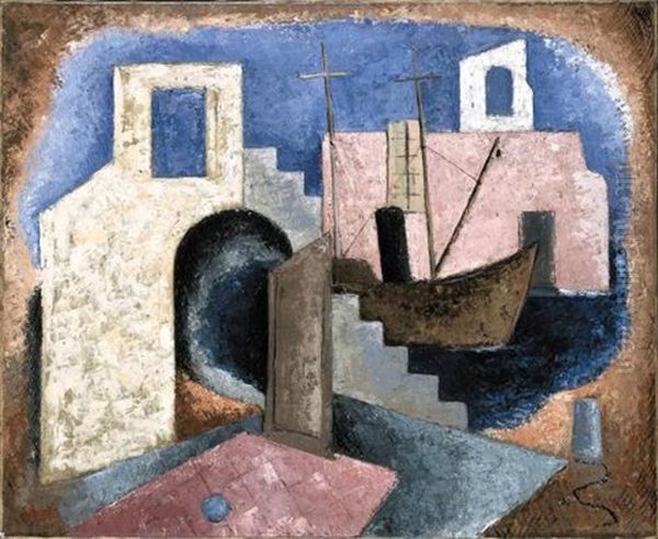 Paesaggio Marino Oil Painting by Renato Paresce