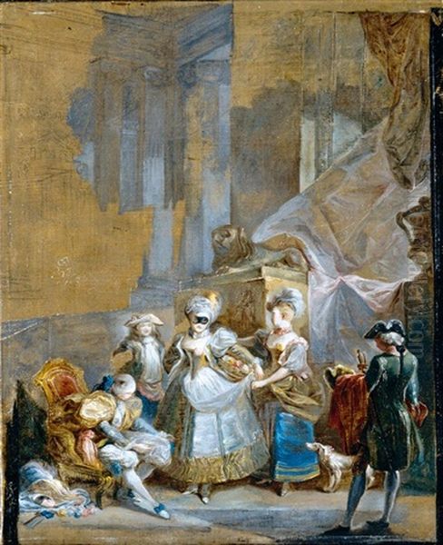 An Elegant Company Preparing For A Masked Ball Oil Painting by Luis Paret Y Alczar