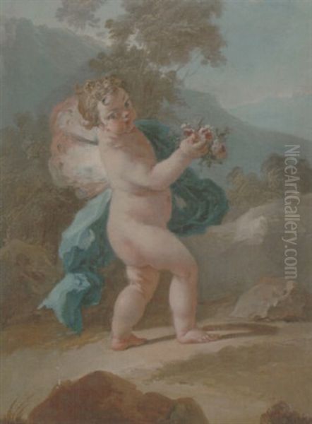 Putto In A Landscape Oil Painting by Luis Paret Y Alczar