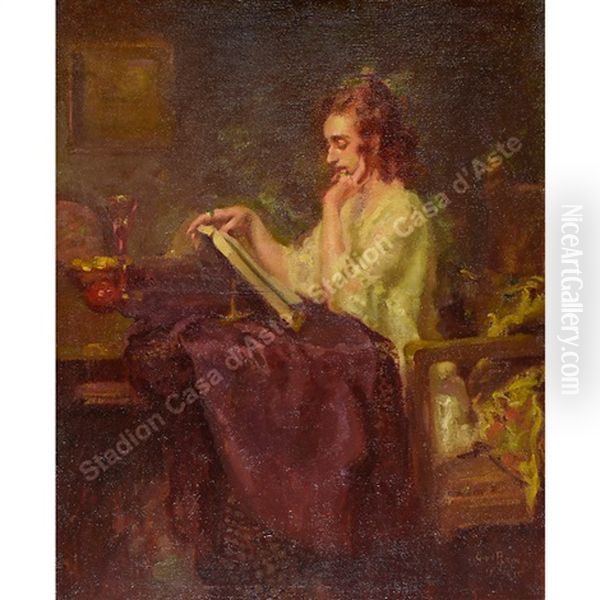 Modella In Lettura Oil Painting by Gino (Friedrich Pollak) Parin