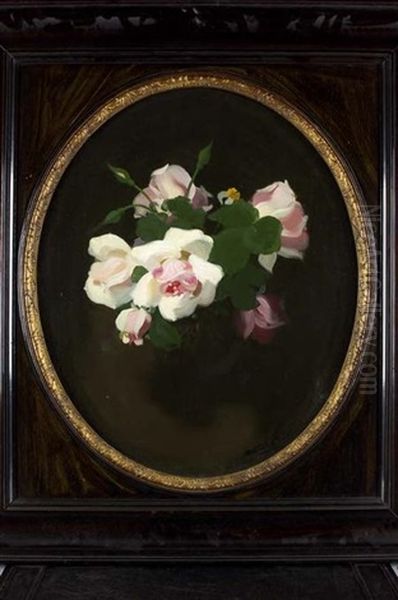 A Still Life Of Pink Roses Oil Painting by Stuart James Park