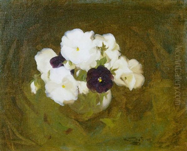 White And Purple Violas Oil Painting by Stuart James Park