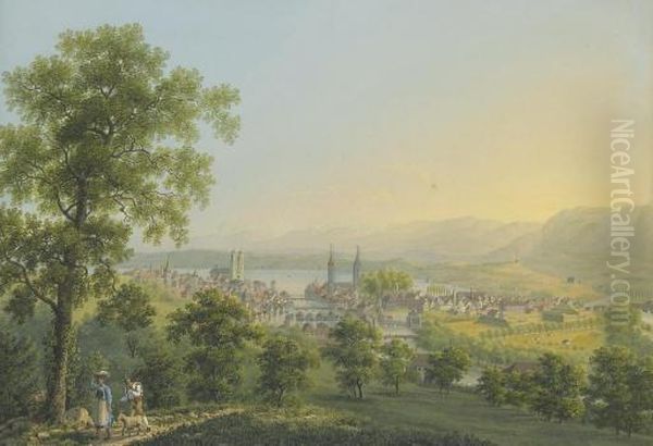 Zurich Oil Painting by Johann Heinrich (II) Bleuler: