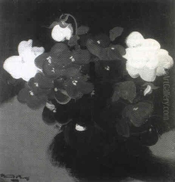 Violets In A Green Vase Oil Painting by Stuart James Park