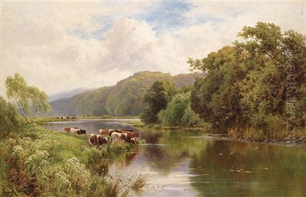 Kuhe Am Flussufer Oil Painting by Henry H. Parker
