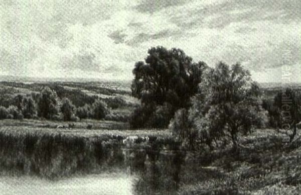 Landscape With Cows Oil Painting by Henry H. Parker