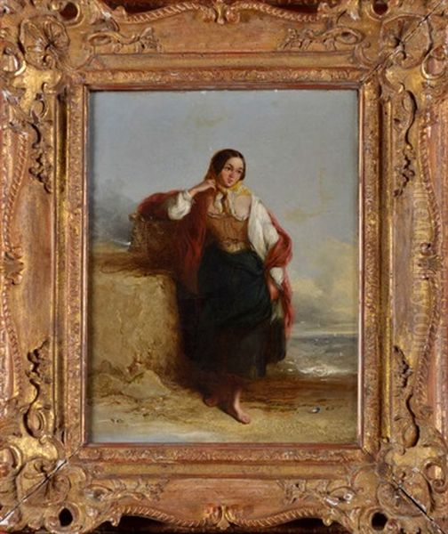Waiting By The Shore - A Cullercoats Fishergirl Oil Painting by Henry Perlee Parker