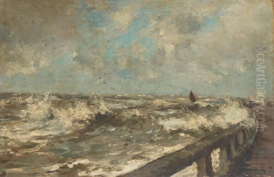 Tempete Sur L'estacade Oil Painting by Maurice Blieck