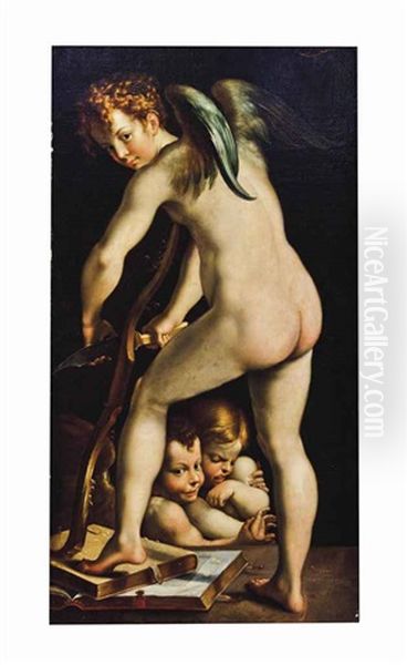 Cupid Fashioning His Bow Oil Painting by Girolamo Francesco Maria Mazzola (Parmigianino)