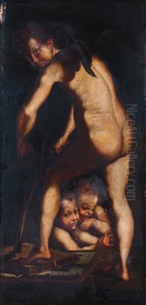 Cupidon Fabriquant Son Arc Oil Painting by Girolamo Francesco Maria Mazzola (Parmigianino)