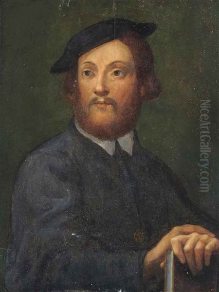 Portrait Of A Gentleman, Half-length, In A Black Coat, His Hands Resting On A Book Oil Painting by Girolamo Francesco Maria Mazzola (Parmigianino)