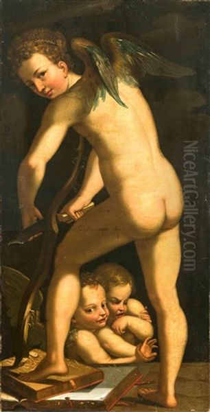 Amor Seinen Bogen Schnitzend Oil Painting by Girolamo Francesco Maria Mazzola (Parmigianino)