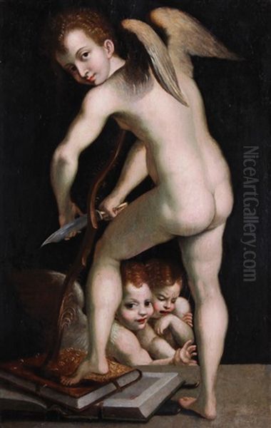 Amore Oil Painting by Girolamo Francesco Maria Mazzola (Parmigianino)