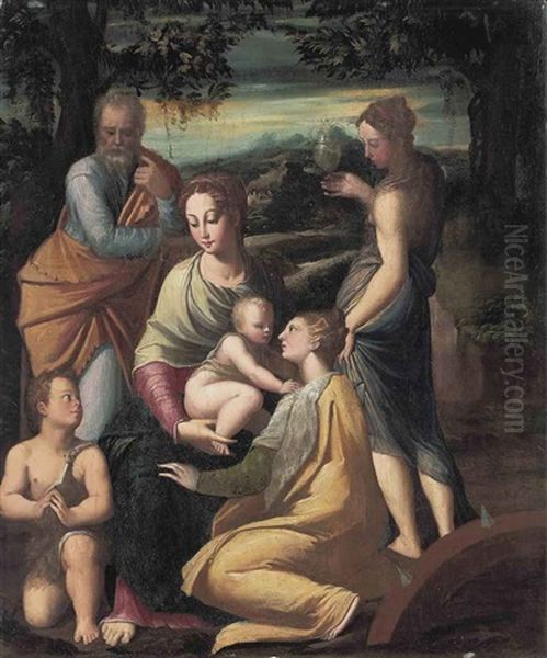 The Holy Family With The Infant Saint John The Baptist, Saints Margaret And Mary Magdalene Oil Painting by Girolamo Francesco Maria Mazzola (Parmigianino)