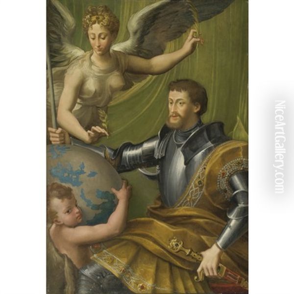 The Emperor Charles V Receiving The World (collab. W/studio) Oil Painting by Girolamo Francesco Maria Mazzola (Parmigianino)