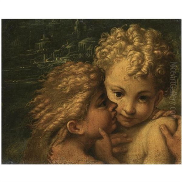 The Christ Child And The Infant Saint John The Baptist Oil Painting by Girolamo Francesco Maria Mazzola (Parmigianino)