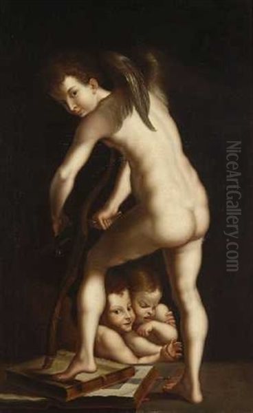 Der Bogenschnitzende Amor Oil Painting by Girolamo Francesco Maria Mazzola (Parmigianino)
