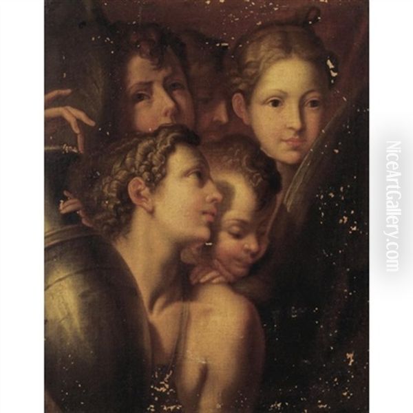 A Study Of A Youth Holding An Ewer And Various Heads Oil Painting by Girolamo Francesco Maria Mazzola (Parmigianino)