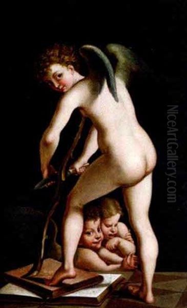 Bogenschnitzender Amor Oil Painting by Girolamo Francesco Maria Mazzola (Parmigianino)