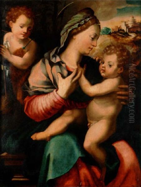 La Vierge, L'enfant Et Le Jeune Saint Jean Oil Painting by Girolamo Francesco Maria Mazzola (Parmigianino)