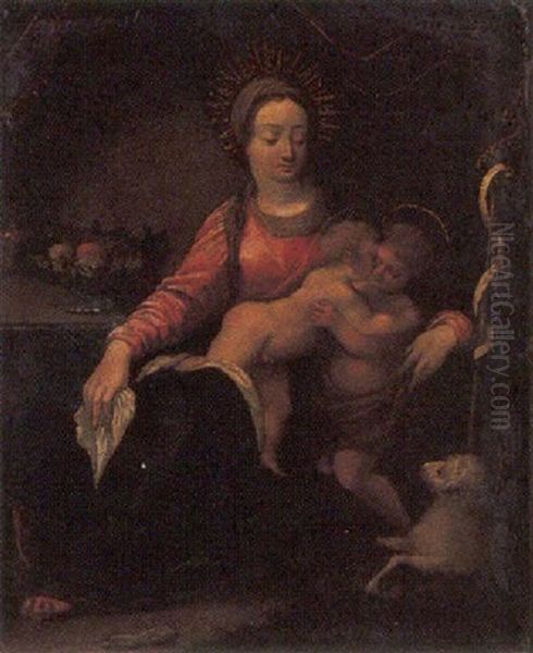 Madonna Con Bambino E San Giovannino Oil Painting by Girolamo Francesco Maria Mazzola (Parmigianino)