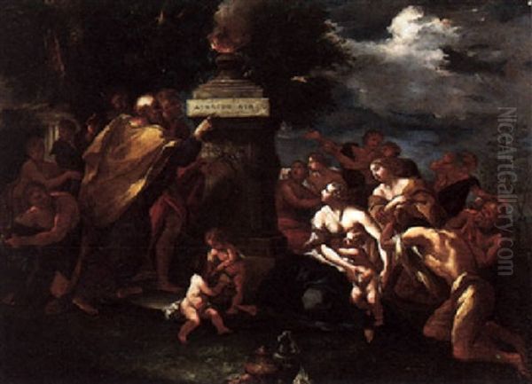 Figures Gathered Before A Burning Pyre Oil Painting by  Parmigianino (Michele da Parma)