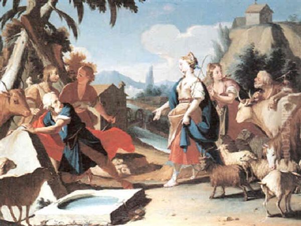 Jakob Und Rahel Am Brunnen Oil Painting by Antonio Paroli