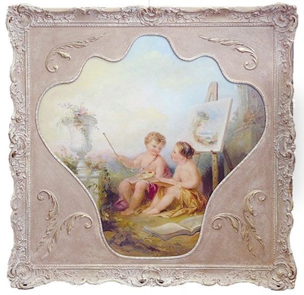 A Pair Of Painting Putti Oil Painting by Edmond Thomas Parris
