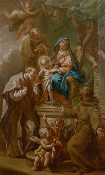 Une Vierge A L'enfant Avec Saint Philippe Neri Oil Painting by Etienne Parrocel, Parrocel Le Romain