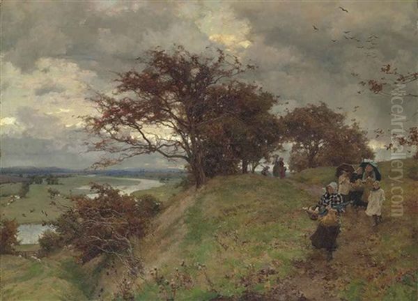 After Work - When The Chill Rain Begins At Shut Of Eve In Dull November Oil Painting by Alfred Parsons