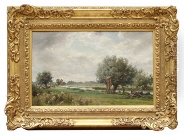 Landskap Med Fiskare Vid A Oil Painting by Alfred Parsons