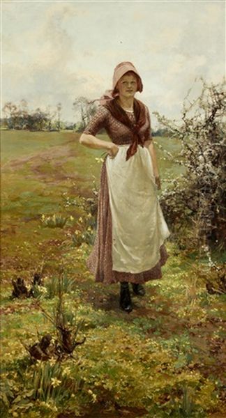 A Country Lassie Oil Painting by Alfred Parsons