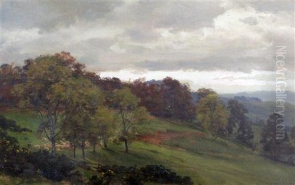 Sheep In A Landscape Oil Painting by Alfred Parsons