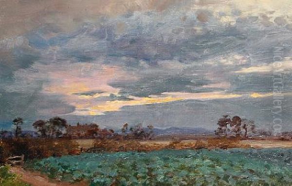 A Threatening Sunset Oil Painting by Alfred Parsons