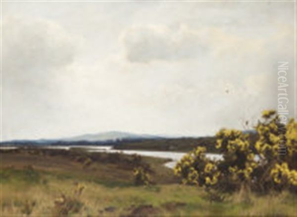 Extensive River Landscape Oil Painting by Alfred Parsons