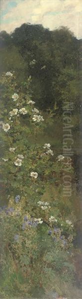 Geraniums And Dog Roses Oil Painting by Alfred Parsons