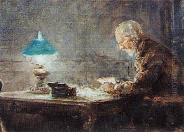 Reading By Lamplight Oil Painting by Alfred Parsons