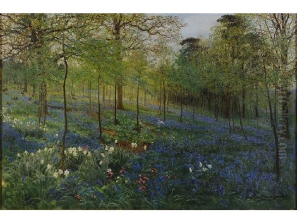 Springtime, Bluebell Wood Oil Painting by Beatrice Emma Parsons