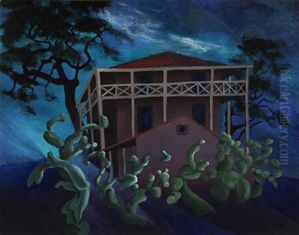House With Cactus Oil Painting by Marion Randall Parsons