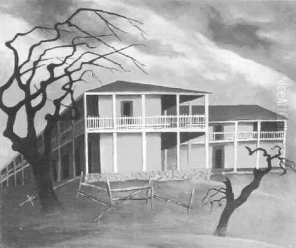 Building In A Surreal Landscape Oil Painting by Marion Randall Parsons