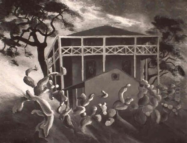 House With Cactus Oil Painting by Marion Randall Parsons