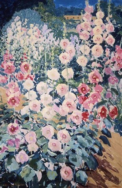 Hollyhocks Oil Painting by Sheldon Parsons