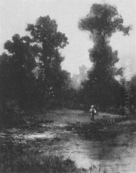 A Boy Fishing Oil Painting by Arthur Parton